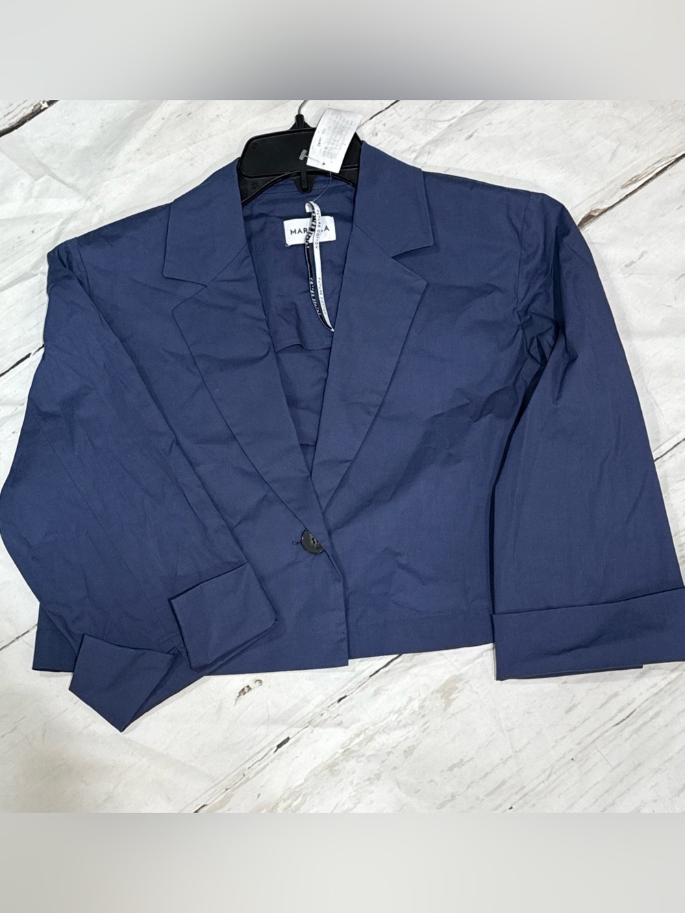 Marella Marigot Blazer Jacket Cropped Navy Blue Minimalist Classic US 2 NWOT